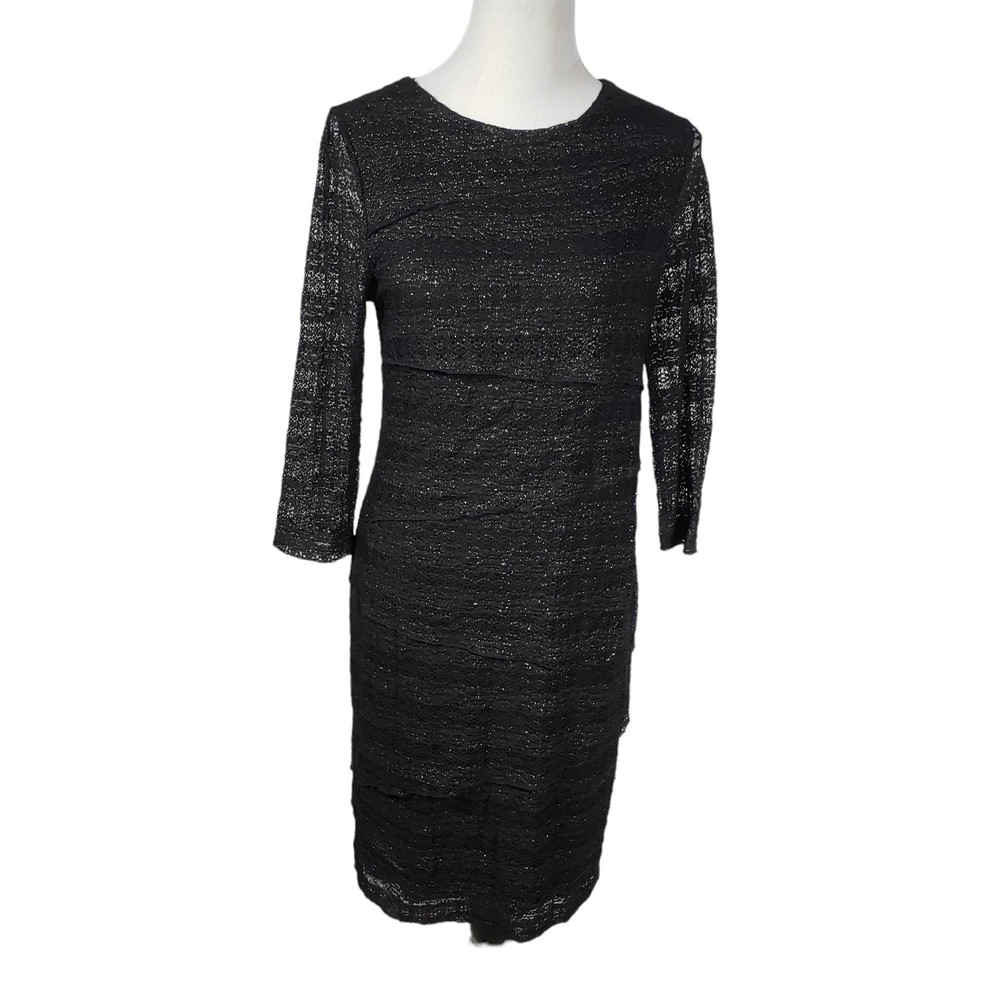 Chico's Size 0 (approx Women's 4) Black & *Silver Jill Layer Fashion Dress NWT